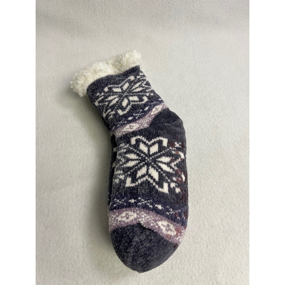 Cozy Cabin MUK LUKS Womens One Size Grey Snowflake Sherpa Slipper Socks